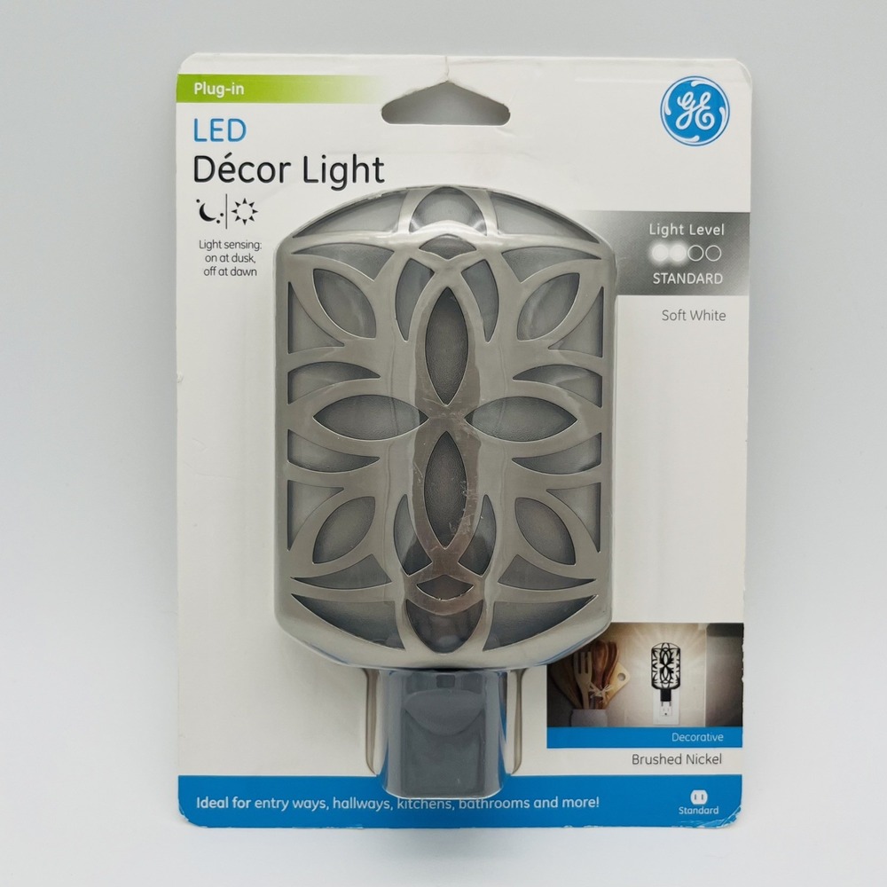 GE LED Decor Night Light Flower Design Brushed Nickel light Sensing On/Off NEW